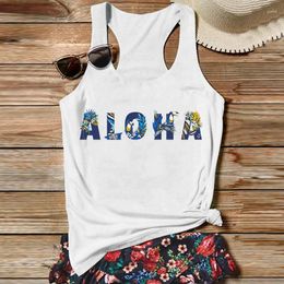 Women's Tanks Aloha Hawaiian Tank Top Vacation Summer White Gothic Clothes Tops Sexy Women Clothing Pink M