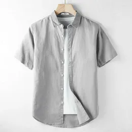 Men's Casual Shirts Summer Men Japanese Retro Cotton Linen Short Sleeve Shirt White Tops Lightweight Blend Dress