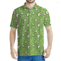 Men's Polos Cartoon Zombie Pattern Polo Shirt For Men 3D Printing Brain Eyes Short Sleeve Lapel Blouse Summer Harajuku Tops Button T-shirt