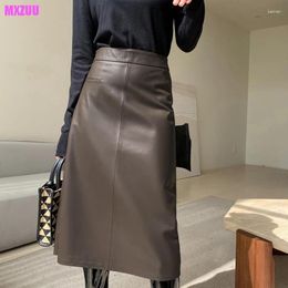 Skirts Genuine Leather Long For Women Fashion 2024 Spring High Waist Simple Elegant A-Line Versatile Slim Sheepskin Flada Mujer