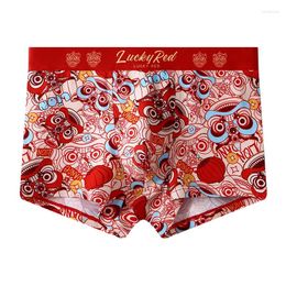 Underpants Mens Fashion Printed Cotton Panties U Convex Pouch Boxer Shorts Mid Waist Breathable Underwear Male Cozy Soft