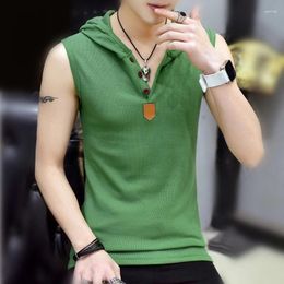 Men's Tank Tops Fashion Hooded Spliced Loose Casual Clothing 2024 Summer Korean Pullovers Sleeveless Tee Shirt