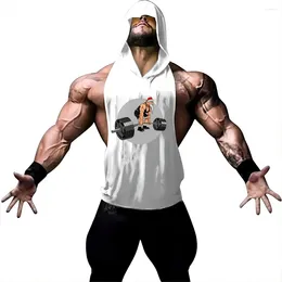 Men's Tank Tops Outdoor Sports Fitness Fashion Casual Summer Y2k Quick Drying Print Hooded Vest Oversized T-shirt Sleeveless