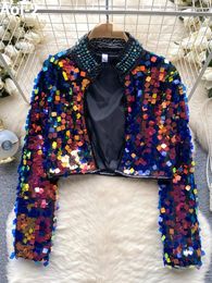 Women's Jackets Fashion Spice Girl Sequin Coat 2024 Spring Aumumn High Quality Luxury Diamond Inlay Slim Fit Short Cardigan Top