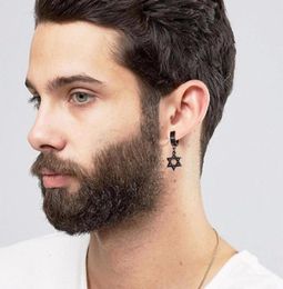 Black Star of David Cross Circle Drop Earrings for Men Stainless Steel Earing Jewish Male Jewellery Perfect for Any Occasion3184877