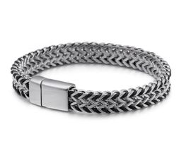Men Jewellery Braided Leather Double Row Stainless Steel Woven Chain Width 11mm Magnet Buckle Bracelet Whole18359164345442