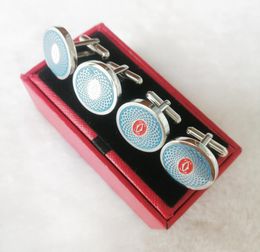 PURE PEARL High quality fashion Luxury Cuff Links stainless steel Round Blue side for Men Business Suit French Shirts Sleeve style Classic Buttons Box set1498173