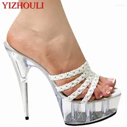 Slippers Fashion High Heels Cultivate One's Morality Show Thin 15CM Heel Sandals Fish Mouth Taste Glass