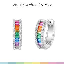 ALLNOEL Hoop Earrings 925 Sterling Silver for Women Colourful Rainbow Cubic Zircon CZ Crystal Small Circle Rhodium Plated Jewellery 240418