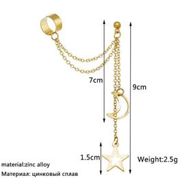 Charm New Hiphop Clip Earrings for Women Star Moon Pendants Ear Cuff Punk Personality Gold Colour Tassel Ear Clips aretes de mujer