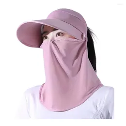 Wide Brim Hats Cycilng Face Protection With Mask Women Outdoor Riding Anti-UV Sun Hat Foldable Big Neck
