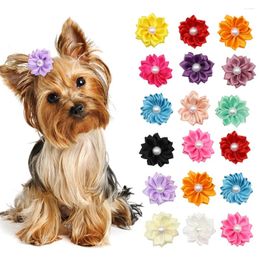 Dog Apparel 50/100pcs Pet Hair Bows Rubber Bands Pearl Flowers For Small Dogs Pets Grooming Accessories