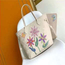 Genuine leather Women handbags Designer pumpkin Shopping Bag Tote Wallet Shoulder Bag Luxury Yayoi Kusama Flower white Handbag 2-piece Utoo