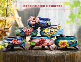 Korean Style Succulent Plants Pot Flowerpot Hand Painted Flowerpot Ceramic Breathable Planter Container Home Garden Decor 2106154416487