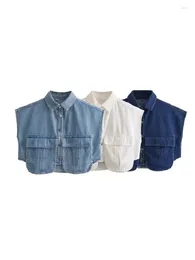 Women's Polos Fashion Women Denim Shirts With Pockets Sleeveless Button Up Blouses Tops