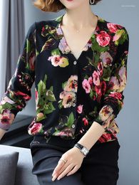 Women's Knits Sweater Women Autumn Casual Print Floral Long Sleeve Woman Cardigan High Quality Knitwear Single-breasted Cardigans