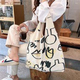 Evening Bags Girls Bag Cotton Fabric Casual Tote Korean Lady Graffiti Fashion Hasp High-Capacity Shoulder Handbag Shopoing