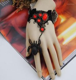 Charm Bracelets Handmade Gothic Jewellery Vintage Spider Bracelet For Women Accessories Black Lace Bangles Lady Party Jewelry12200012