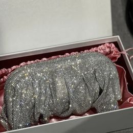 Luxury Shiny Rhinestone Evening Clutch Bags Women Folds Crystal Clip Purses and Handbags Designer Wedding Party Quality 240430