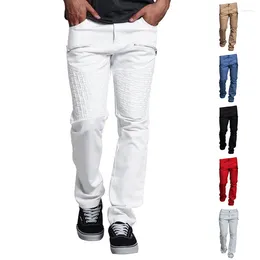 Men's Pants Fashion Red Cargo Male's Multi Pockets PU Patchwork Sports Trousers Men Solid Streetwear Floor Length Straight