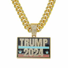 UPS Creative Trump 2024 Full Diamond Fashion Personality Pendant Cuban Chain Necklace Z 5.2