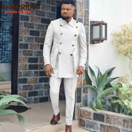 Men's Tracksuits African Suits For Men Double Breasted Full Sleeve Slim Fit Blazer And Trousers Set Dashiki Outfits With Belt Formal Wear