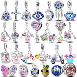 Loose Gemstones 925 Sterling Silver Fashion Colourful Charm Beads Blue Love Celtic Knot Dangle Fit Original Bracelet Necklace DIY