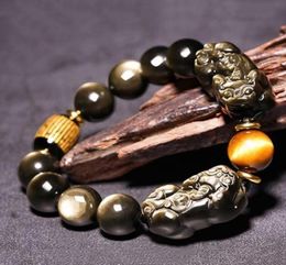 Beaded Strands Obsidian Pixiu Wealth Bracelet Vintage Good Luck Beaded Personalised Jewellery Gift For Men Women PR 9909189