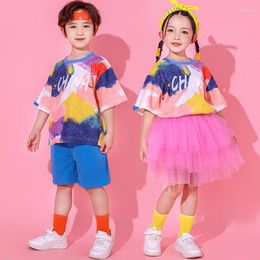 Stage Wear Girls Hip Hop Clothing Gradient Tshirt Tops Street Dance Skirts Boys Shorts Kids Jazz Clothes Children Cheerleading Outfits