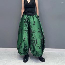 Women's Pants SuperAen Spring/Summer 2024 Style Lantern Cropped Trousers Satin Printed Chinese Elegant Fashion Loose