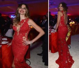 2020 Stunning Red Mermaid Pageant Dresses Sheer Bodice Lace Backless Sexy Long Prom Formal Evening Dress Party Gowns4686273