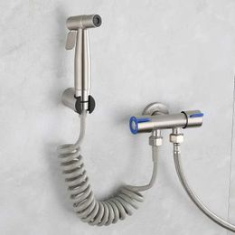 Bathroom Sink Faucets Stainless Steel Bidet Spray Set Hand Bidet Two Way Tap Faucet Bathroom Faucet Toilet Hose Pipe Toilet Pipe Water Tap Toilet Taps
