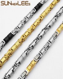 SUNNERLEES 316L Stainless Steel Necklace 6mm Geometric Byzantine Link Chain Silver Gold Black Men Women Jewelry Gift SC42 N239l3601822
