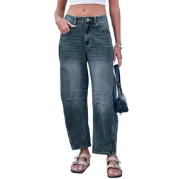 Women's Jeans Mid Rise Barrel For Women Wide Leg Waist Cropped Denim Pants Baggy Trousers Korean Fashion Casual Y2k