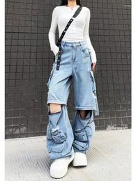 Women's Jeans Heavy Duty Multi-pocket High Waist Cargo Pants Women American Retro Fashion Baggy Harajuku Hip-hop Wide-leg