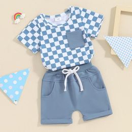 Clothing Sets Checkered Baby Clothes Short Sleeve Crew Neck Plaid T-Shirt Shorts Set 2Pcs Toddler Boy Girl Racing Outfit