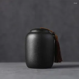 Storage Bottles Ceramic Decoration Tea Living Moisture-proof Black Creative Room Frosted Jar Sealed Gift Art Jars