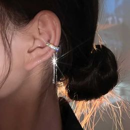 Charm New Fashion Zircon Shining C Shape Clip Earrings Crystal Long Tassel Earrings for Women Jewelry Classic Design Simple Ear Cuff