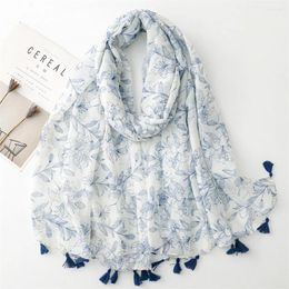 Scarves Floral Tassel Scarf Shawl Lady High Quality Pashmina Hijab And Wraps For Women Foulard Muslim