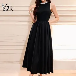 Casual Dresses Y2K Clothes Designer Hepburn Black Tank A-line Midi Long For Women Runway Beaded Luxury Elegant Party Festival Vestidos