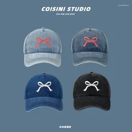 Ball Caps Japanese Retro Bow Embroidered Washed Denim Baseball For Women Spring And Summer Casual Versatile Sunscreen Men's Hat