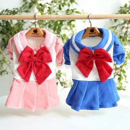 Dog Apparel Spring And Summer Beautiful Female Dogs Pleated Skirt College Style Small Size Cat Dress Pet Clothes For