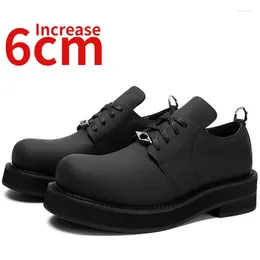 Casual Shoes Derby For Men Height Increase 6cm England Design Matte Silk Genuine Leather Biack Thick Platform Elevated