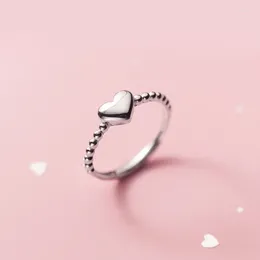 Cluster Rings 925 Solid Sterling Silver Sweet Beads Heart Open Finger Adjustable Ring For Women Girl Fine Jewellery