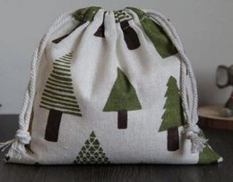 Green Tree Linen Gift Drawstring Bag 8x10cm 9x12cm 10x15cm 13x17cm Party Candy Sack Makeup Jewellery Jute Packaging Pouch5120713