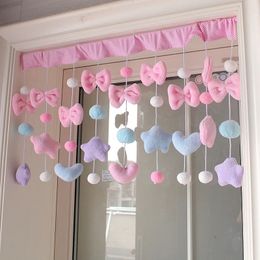 Cute Heart Stars Bow Curtains Door Curtain Short Romantic Girls Room Partiton Sweet Bead Tassel Window Valance 240429