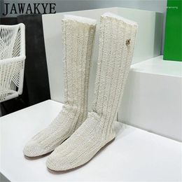 Boots Elastic Knitted Knee High Flats Women Luxury Slender Brand Long 2024 Autumn Sexy Fashion Week Woman