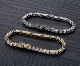 18K Gold Plated Hip Hop Zircon Tennis Chain Bracelet 256mm Single Row Iced Out Diamond for Men Women Cuban Chains Rapper Jewel3170350