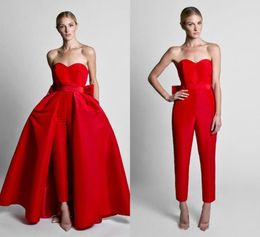 New Red Jumpsuits Evening Dresses With Detachable Skirt Sweetheart Prom Gowns Pants for Women Custom Made6958389