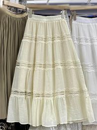 Skirts French Chic Long Women Lace Patchwork A-line High Waist Female Cake Skirt Faldas Ajustadas Autumn Sweet Dropship